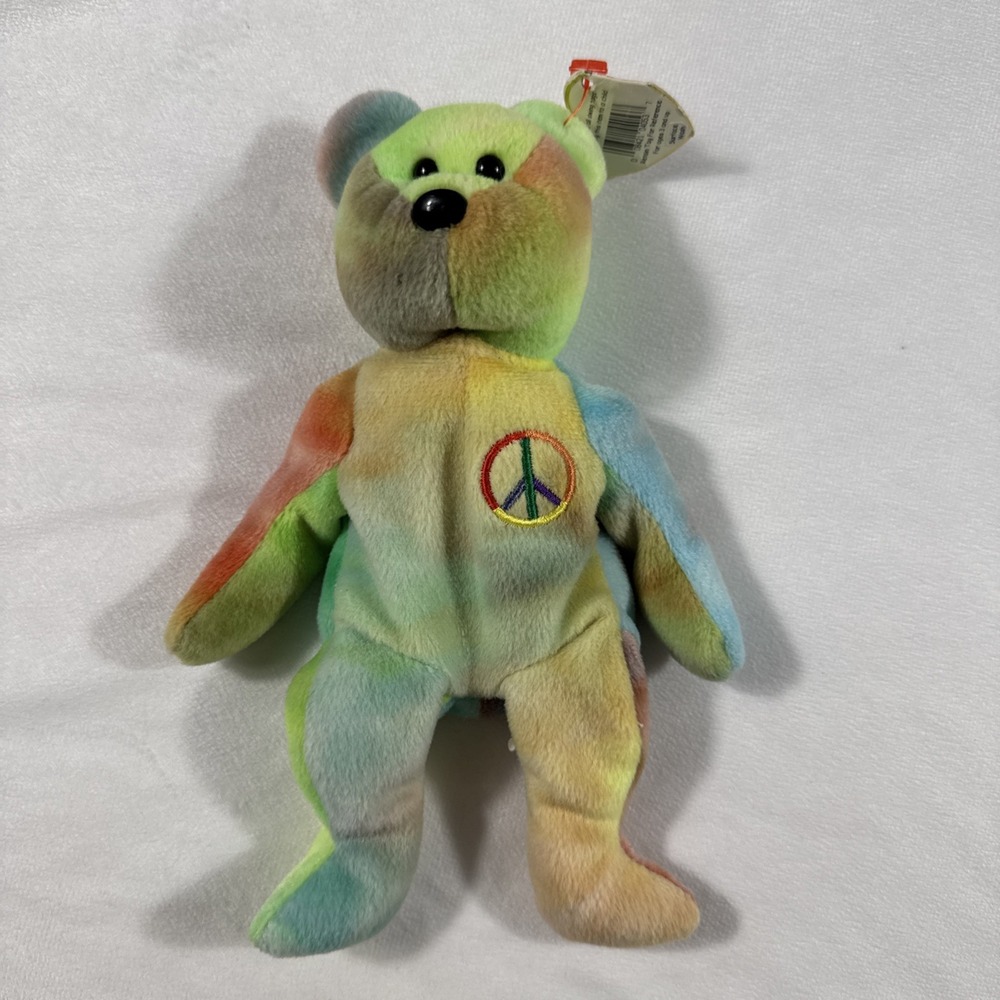 Ty Beanie Baby Peace Bear Plush Stuffed Animal‎ Toy Tie Dye 1996